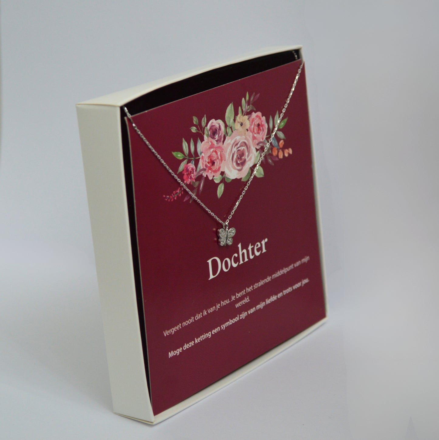 925 Sterling Zilveren Minimalistische Vlinder Ketting - Met Dochter Wenskaart