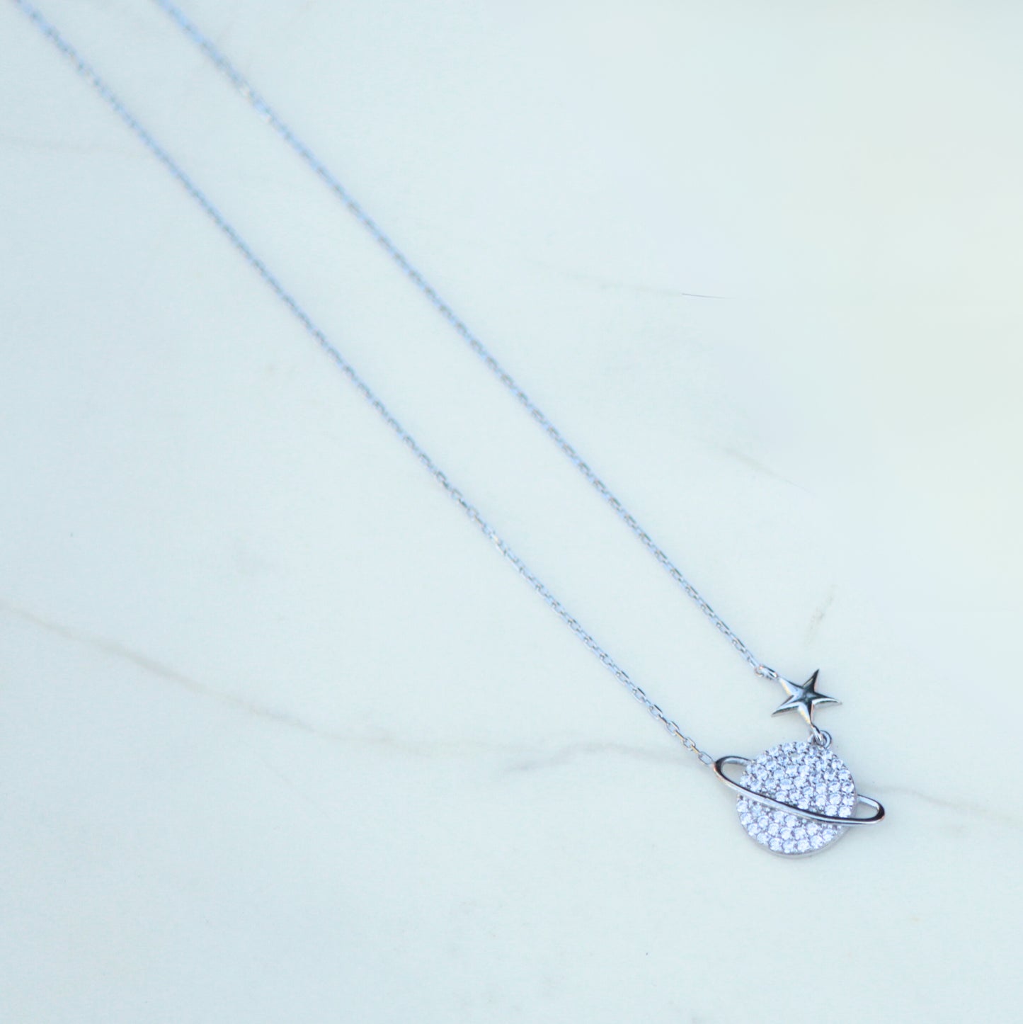 925 Sterling Zilveren Planeet Ketting met Fijne Feestdagen Wenskaart
