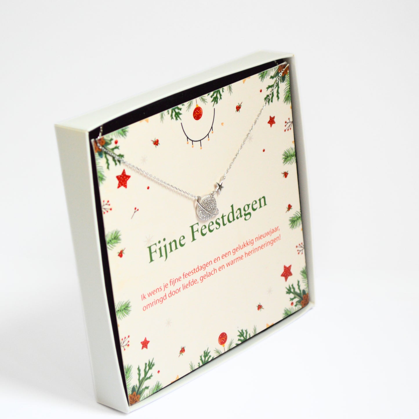 925 Sterling Zilveren Planeet Ketting met Fijne Feestdagen Wenskaart