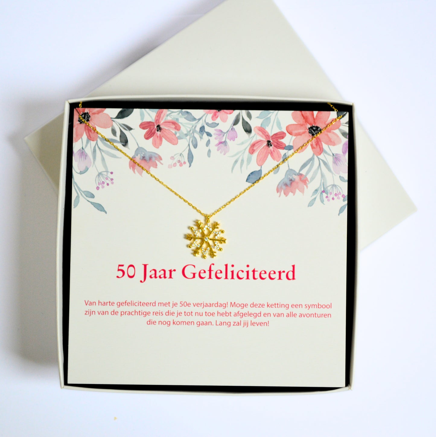 925 Sterling Zilveren Sneeuwvlok Ketting - Met 50 Jaar Gefeliciteerd Wenskaart