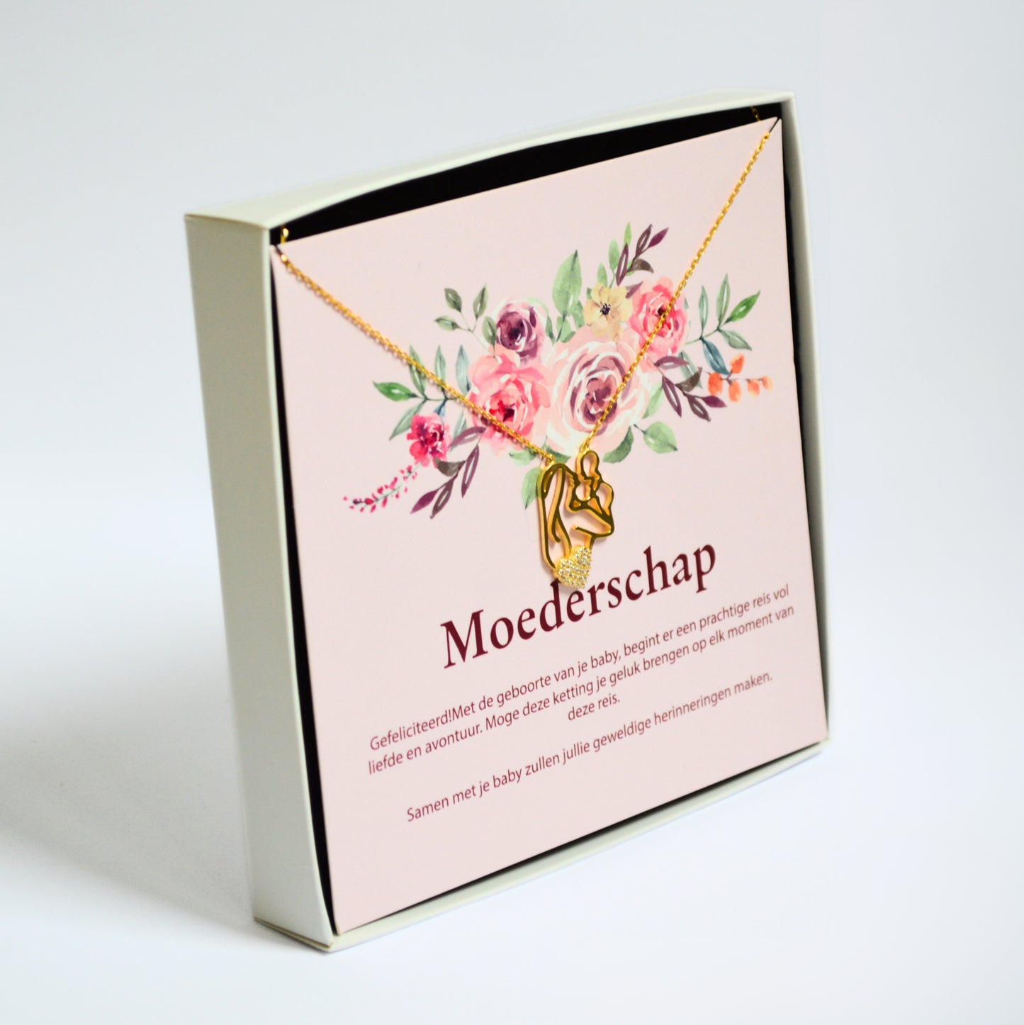 25 Sterling Zilveren Moeder & Baby Ketting met Moederschap Wenskaart