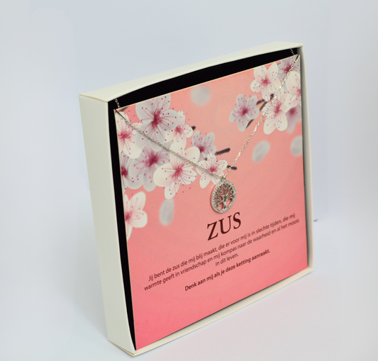 925 Sterling Zilveren Levensboom Ketting - Met Zus Wenskaart