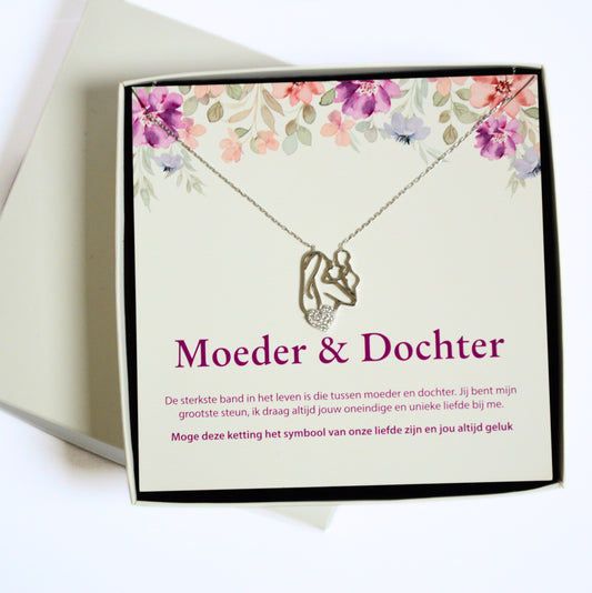 925 Sterling Zilveren Moeder & Baby Ketting - Met Moeder & Dochter Wenskaart