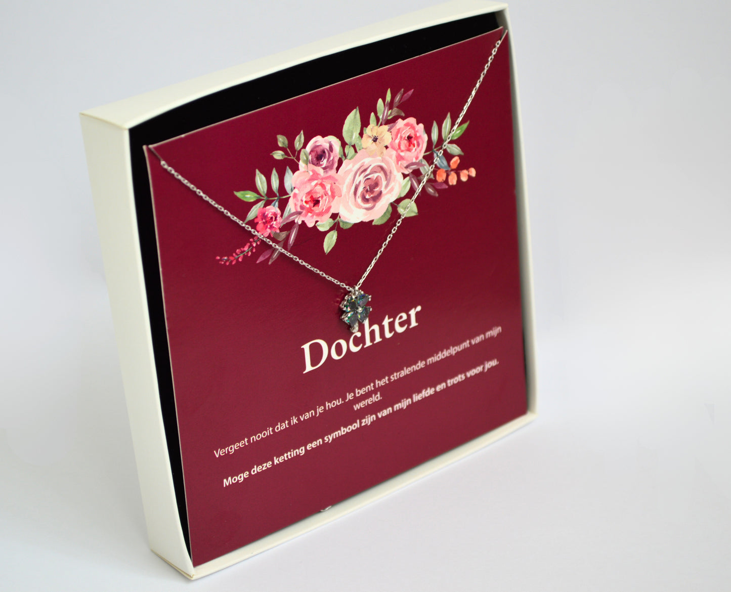 925 Sterling Zilveren Klaver Ketting - Met Dochter Wenskaart