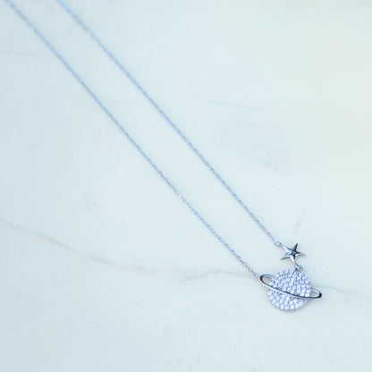 925 Sterling Zilveren Planeet Ketting met Fijne Feestdagen Wenskaart