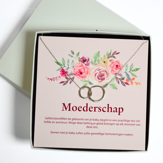 925 Sterling Zilveren Twee Cirkels Ketting - Met Moederschap Wenskaart
