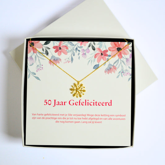 925 Sterling Zilveren Sneeuwvlok Ketting - Met 50 Jaar Gefeliciteerd Wenskaart