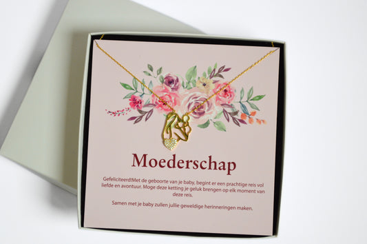 25 Sterling Zilveren Moeder & Baby Ketting met Moederschap Wenskaart